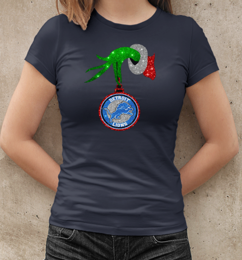 Grinch Hand Holding Detroit Lions Christmas T-Shirt Classic Women's T-shirt