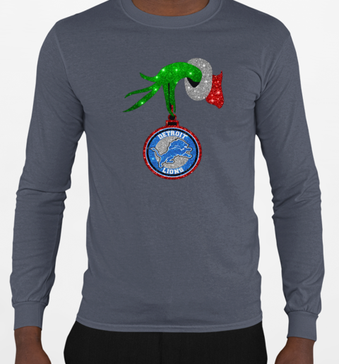 Grinch Hand Holding Detroit Lions Christmas T-Shirt Long Sleeved T-shirt 