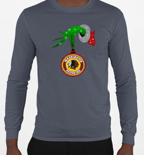 Grinch Hand Holding Washington Redskins Christmas T-Shirt Long Sleeved T-shirt 