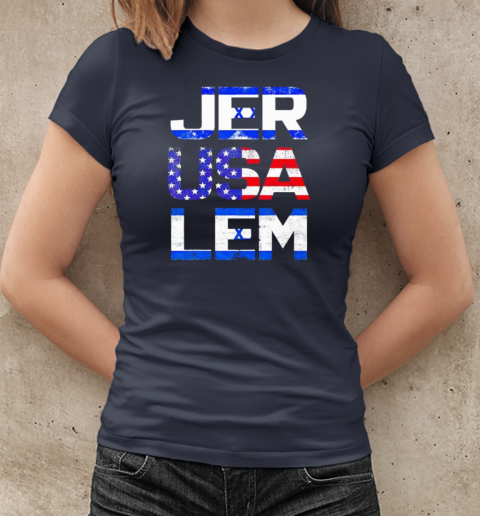 Jerusalem Israel Flag and US Flag T-Shirt Classic Women's T-shirt