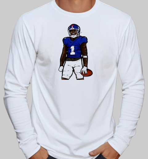 Malik Nabers Celebration Cartoon Football Design T-Shirt Long Sleeved T-shirt 