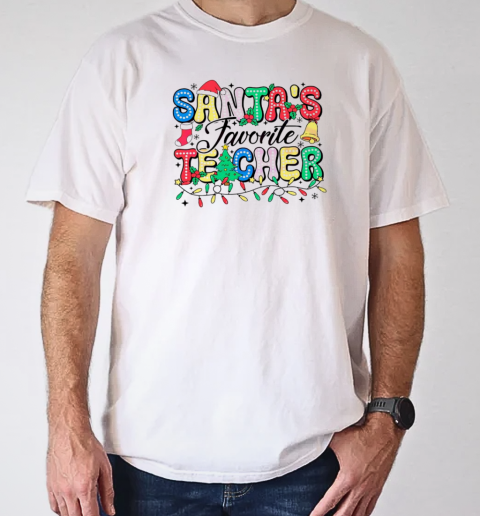 Santas favorite teacher Christmas light T-Shirt