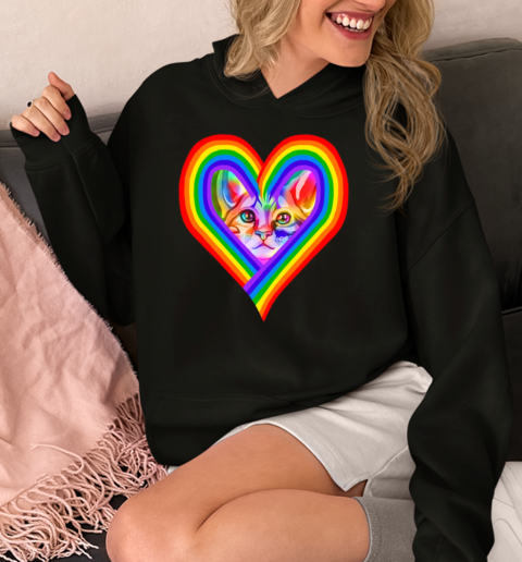 Colorful Rainbow Heart Kitty  Unisex Hoodie