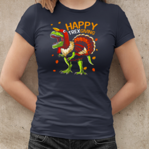 Happy Thanksgiving T Rex Dinosaur And Turkey  Classic Women's T-shirt