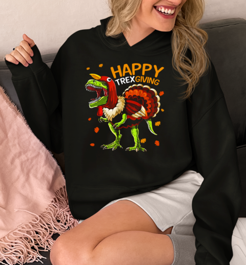 Happy Thanksgiving T Rex Dinosaur And Turkey  Unisex Hoodie