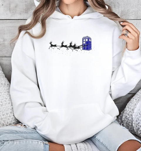 The Doctor Who Christmas Police Phone Box Flying Deer Star  Unisex Hoodie