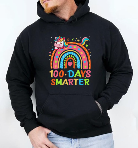 100 Days Smarter Kids Girls Unicorn 100th Day Of School T-Shirt Unisex Hoodie