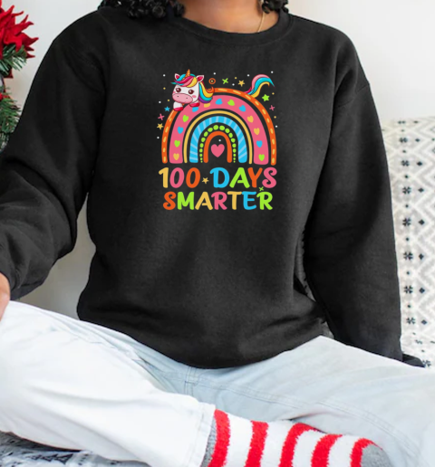 100 Days Smarter Kids Girls Unicorn 100th Day Of School T-Shirt Unisex Sweatshirt