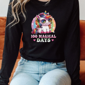100th Day Of School Unicorn 100 Magical Days Kids Girls T-Shirt Long Sleeved T-shirt 