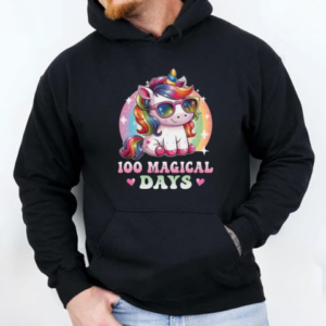 100th Day Of School Unicorn 100 Magical Days Kids Girls T-Shirt Unisex Hoodie