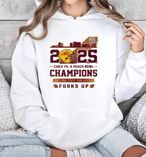 Arizona State Sun Devils Chick Fil A Peach Bowl Champions 2025 Forks Up Skyline  Unisex Hoodie