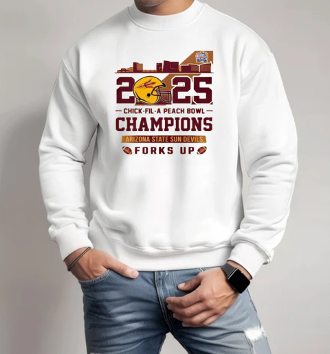 Arizona State Sun Devils Chick Fil A Peach Bowl Champions 2025 Forks Up Skyline  Unisex Sweatshirt