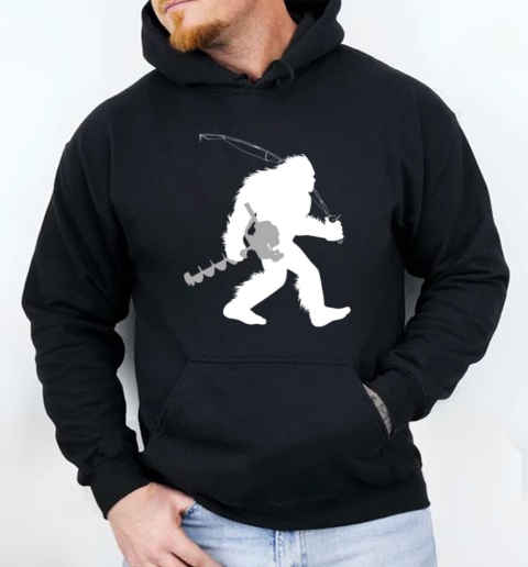 Bigfoot Ice Fishing Yeti Fisherman With Drilling Auger T-Shirt Unisex Hoodie