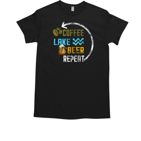 Coffee Lake Beer Repeat Lakefront Living Distressed Art T-Shirt