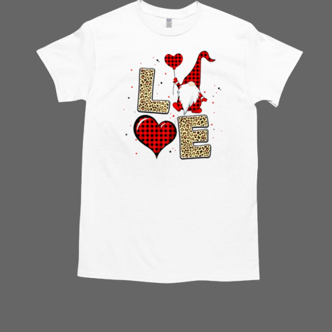 Gnomes Valentines Love Red Leopard Plaid Couple Matching T-Shirt