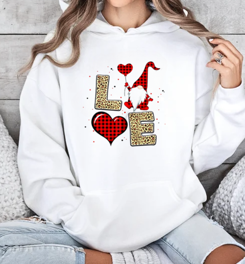 Gnomes Valentines Love Red Leopard Plaid Couple Matching T-Shirt Unisex Hoodie