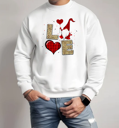 Gnomes Valentines Love Red Leopard Plaid Couple Matching T-Shirt Unisex Sweatshirt