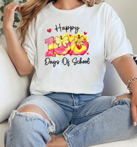 Happy 100 Day Of School Coquette Bow Pencil Teacher T-Shirt Classic Women's T-shirt