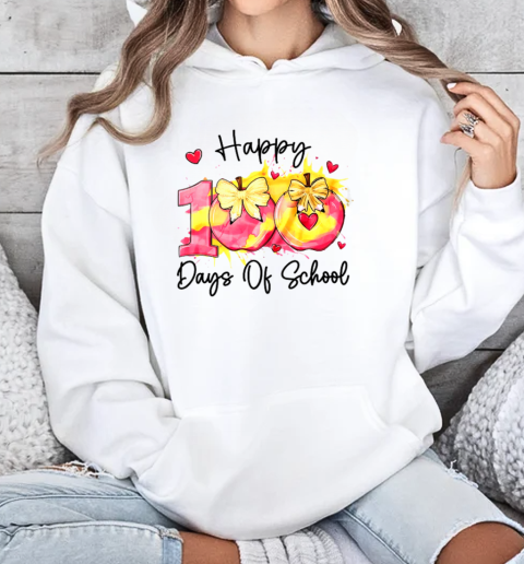 Happy 100 Day Of School Coquette Bow Pencil Teacher T-Shirt Unisex Hoodie