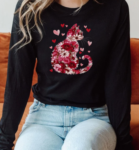 Happy Meowentine's Day Funny Girls Cat Valentines Day T-Shirt Long Sleeved T-shirt