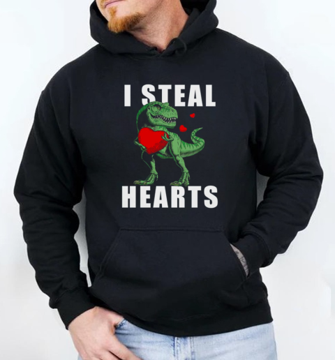 I Steal Hearts Funny Valentines Day Dinosaur T Rex  Unisex Hoodie
