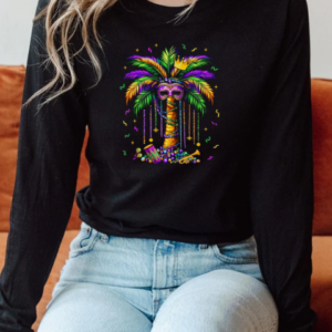 Mardi Gras Palm Tree Hawaiian Tropical Party T-Shirt Long Sleeved T-shirt 