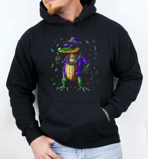 Mardigator Mardi Gras Alligator Men Women Mardi Gras Men T-Shirt Unisex Hoodie