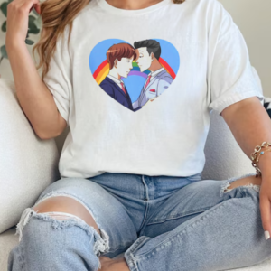 Rainbow Heart LGBT Valentine's Day Matching Couple T-Shirt Classic Women's T-shirt