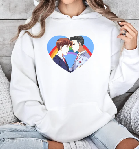 Rainbow Heart LGBT Valentine's Day Matching Couple T-Shirt Unisex Hoodie