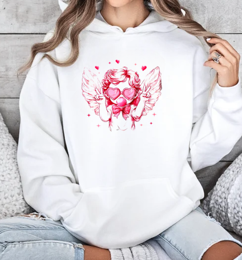 Retro Cupid Valentine Blowing Bubble Vintage Valentines Day T-Shirt Unisex Hoodie