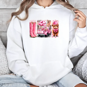 Retro Valentines Day Town Western Highland Cow T-Shirt Unisex Hoodie