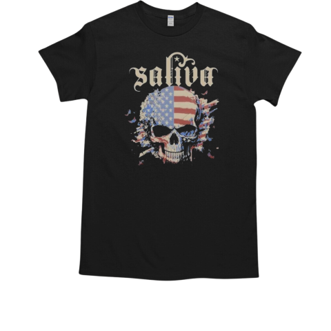 Saliva Click Click Boom Skull American Flag T-Shirt