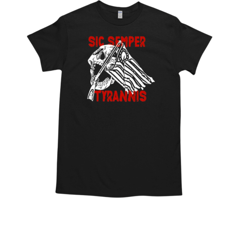 Sic Semper Tyrannis Skull America Flag T-Shirt