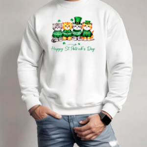 St Patrick's Day Cats Lucky Cat Festive Irish Cute Shamrocks T-Shirt Unisex Sweatshirt