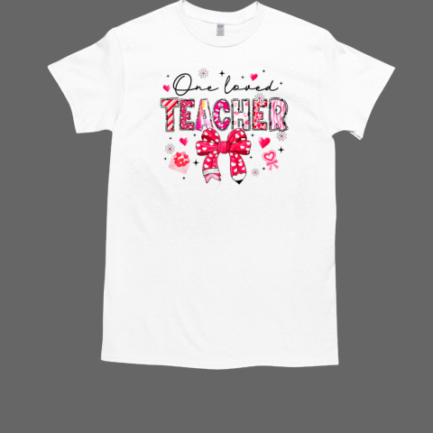 Teacher Valentine's Day One Loved Teacher Coquette Bow Retro T-Shirt