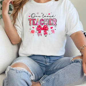 Teacher Valentine's Day One Loved Teacher Coquette Bow Retro T-Shirt Classic Women's T-shirt