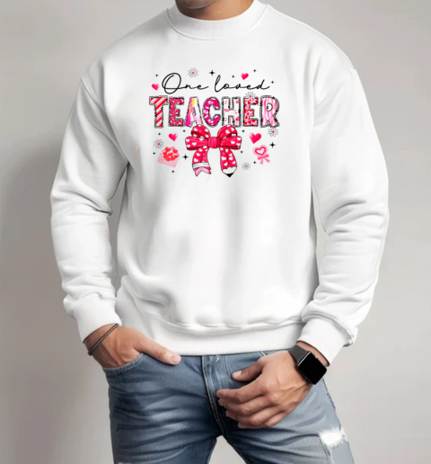 Teacher Valentine's Day One Loved Teacher Coquette Bow Retro T-Shirt Unisex Sweatshirt