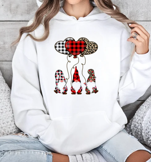 Three Gnomes Balloon Hearts Buffalo Plaid Leopard Valentines T-Shirt Unisex Hoodie