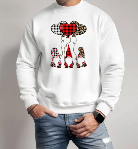 Three Gnomes Balloon Hearts Buffalo Plaid Leopard Valentines T-Shirt Unisex Sweatshirt