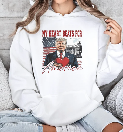 Trump Valentine My Heart Beats for America 2025 T-Shirt Unisex Hoodie