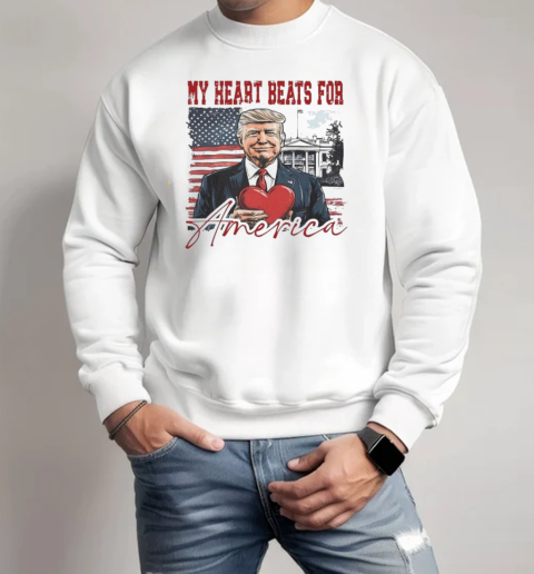 Trump Valentine My Heart Beats for America 2025 T-Shirt Unisex Sweatshirt