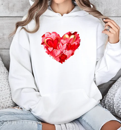 Valentine Day Heart Brushstroke Heart Designs Women Girls T-Shirt Unisex Hoodie