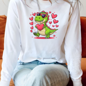 Valentine's Day T Rex Dino Love Valentine Dinosaur T-Shirt Long Sleeved T-shirt 
