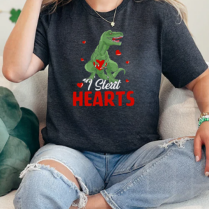 Valentines Day Dinosaur I Steal Hearts T Rex Boys  Classic Women's T-shirt