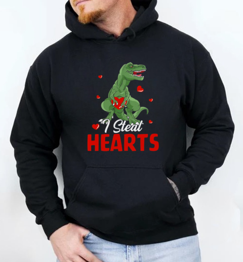 Valentines Day Dinosaur I Steal Hearts T Rex Boys  Unisex Hoodie