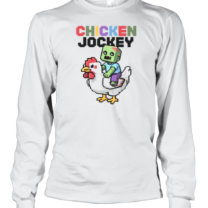 Funny Chicken Jockey Zombie Pixel Art Zombie Gamer Style T-Shirt Long Sleeved T-shirt 