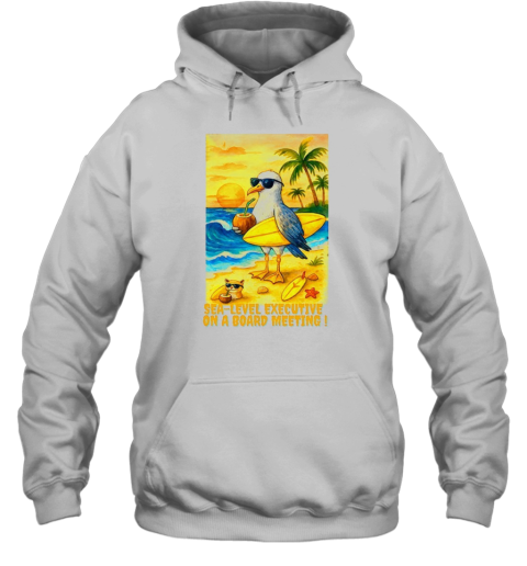 Surfing Seagull Tropical Beach Animal Sea Level Executive On A Board Meeting T-Shirt Unisex Hoodie