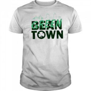 Boston basketball green town skyline shirt