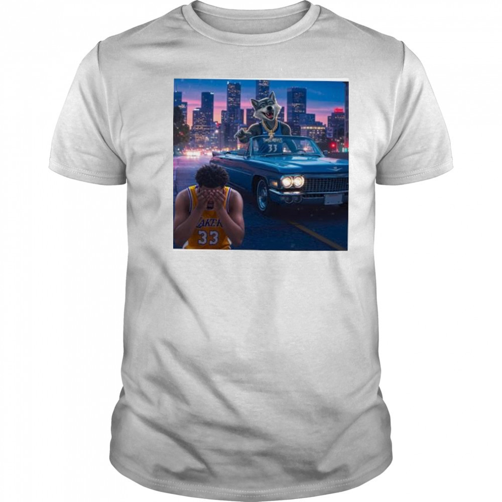 Minnesota Timberwolves beat Los Angeles Lakers skyline mascot shirt