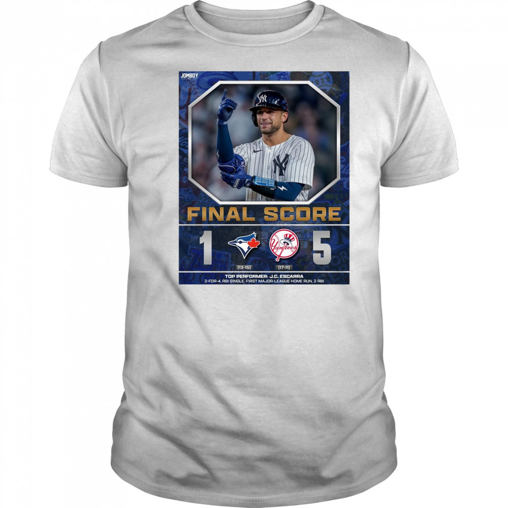 New York Yankees Win Toronto Blue Jays Final Score 5 – 1 Top Performer J.C. Escarra Poster t-shirt New York Yankees Win Toronto Blue Jays Final Score 5 – 1 Top Performer J.C. Escarra Poster t-shirt